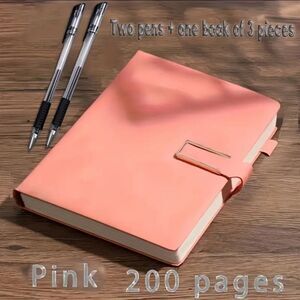 Pink faux leather journal Ledger Notebook diary with pens